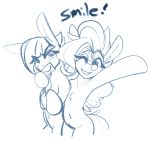 2020 blush darkhazard duo english_text equid equine female friendship_is_magic grin hi_res limestone_pie_(mlp) looking_at_viewer mammal my_little_pony navel one_eye_closed sibling simple_background sister sisters sketch smile text 