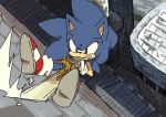  2014 anthro blue_body blue_fur bukikobuta caliburn clenched_teeth clothing eulipotyphlan footwear fur gloves green_eyes handwear hedgehog holding_object holding_sword holding_weapon male mammal melee_weapon shoes solo sonic_and_the_black_knight sonic_storybook_series sonic_the_hedgehog sonic_the_hedgehog_(series) sword teeth weapon 