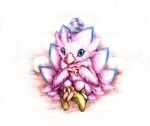  2020 ambiguous_gender avian beak biyomon blue_eyes blue_markings claws digimon digimon_(species) feathers markings pink_body pink_feathers red_beak red_claws ring samnemus sitting solo toe_claws 