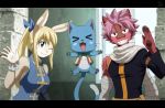  alternate_species anthro blonde_hair blue_body blue_fur breasts clothed clothing domestic_cat dragon exceed fairy_tail felid feline felis female fully_clothed fur furrification hair happy_(fairy_tail) lagomorph leporid long_tail looking_at_viewer lucy_heartfilia mammal natsu_dragneel pink_hair rabbit smile youkai-chan 
