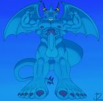  2020 5_toes abs anthro balls bayron_(artist) big_penis blue_body blue_dragon_(character) blue_dragon_(series) claws dragon erection feet flexing genitals hi_res humanoid_feet humanoid_genitalia humanoid_penis male muscular muscular_male nipples pecs penis solo standing toes 
