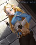  2020 blush breasts butt butt_pose clothing female fingerless_gloves gloves handwear humanoid hylian jay156 looking_back nintendo pointy_eared_humanoid pose princess_zelda solo the_legend_of_zelda video_games 