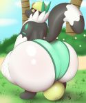  2019 ambiguous_gender anthro ball big_butt black_body black_fur butt butt_focus clothed clothing crouching fur girly grass hi_res huge_butt looking_at_viewer looking_back mostly_nude multicolored_body multicolored_fur nintendo open_mouth outside pandashorts panties passimian pok&eacute;mon pok&eacute;mon_(species) rear_view solo solo_focus thick_thighs topless tree two_tone_body two_tone_fur two_tone_tail underwear video_games white_body white_fur yellow_eyes 