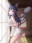  blue_hair blush clothing dawn_(pok&eacute;mon) female glameow gloves hair handwear humanoid looking_at_viewer nightgown nintendo open_mouth pok&eacute;mon pok&eacute;mon_(species) pok&eacute;mon_humanoid pok&eacute;morph rilex_lenov solo tail_tuft tuft video_games 