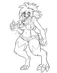  2019 3_toes anthro bottomwear breasts camel_toe claws clothing female hair hi_res lycanroc miranda_leigh monochrome nintendo nipples pok&eacute;ball pok&eacute;mon pok&eacute;mon_(species) sharp_teeth shorts simple_background solo spiral_eyes standard_pok&eacute;ball standing teeth toes torn_clothing transformation video_games white_background 