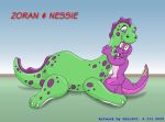  aldo5037 anthro dinosaur duo female feral happy hug inflatable invalid_tag male nessie pool_toy reptile scalie simple_background smile zoran 