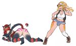  2016 all_fours big_breasts blizzard_entertainment blonde_hair blood_elf blush bottomwear breasts bulge butt cavalina clothing duo elf female footwear genitals glowing glowing_eyes gynomorph hair hat headgear headwear humanoid humanoid_pointy_ears intersex litten looking_back nintendo open_mouth pawpads pok&eacute;ball pok&eacute;mon pok&eacute;mon_(species) pussy rear_view red_hair sabrith_ebonclaw shirt shoes shorts shysiren standard_pok&eacute;ball tank_top topwear torn_clothing transformation video_games warcraft 