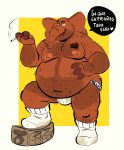  2020 absurd_res anthro belly bodily_fluids bulge burrnie cigarette clothing elephant elephantid hairy hi_res jockstrap kellogg&#039;s male mammal melvin_the_elephant moobs navel nipples overweight overweight_male proboscidean smoke smoking solo spanish_text sweat text translated underwear 