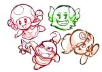  4_fingers blush blush_stickers boo_(mario) bow clothing colored_sketch dress fangs fingers ghost goomba goombella hair helmet_only hi_res koopa lady_bow lidded_eyes looking_at_viewer mario_bros mining_helmet nintendo nude open_mouth open_smile paper_mario pom_pom_(mario) ponytail ranged_weapon scalie shuriken smile spirit toad_(mario) toadette tongue uyu vertical_bar_eyes video_games waddling_head weapon 