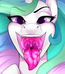  2020 absurd_res bodily_fluids digital_media_(artwork) equid eyebrows eyelashes female feral friendship_is_magic front_view hasbro hi_res horn looking_at_viewer mammal mouth_shot my_little_pony open_mouth peachlee princess_celestia_(mlp) saliva solo tongue tongue_out unicorn 