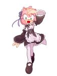  3:4 accessory amy_rose anthro clothing dress eulipotyphlan female footwear fur green_eyes hair_accessory hair_ribbon hedgehog hi_res legwear maid_uniform mammal open_mouth open_smile pink_body pink_fur ribbons ryaa1234 shoes simple_background smile solo sonic_the_hedgehog_(series) standing uniform white_background 