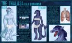  3_toes anthro blue_body blue_eyes blue_skin dragon duo english_text female grey_hair hair humanoid_pointy_ears lauralien male model_sheet mostly_nude navel purple_body purple_hair purple_skin sharp_teeth teeth text toes 