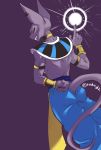  anthro beerus big_ears black_claws bottomwear claws clothed clothing domestic_cat dragon_ball dragon_ball_super ear_piercing ear_ring felid feline felis hairless hairless_cat hi_res long_ears looking_at_viewer looking_back male mammal narrowed_eyes pants piercing portrait pose purple_background purple_body purple_ears purple_nose purple_skin purple_tail rakudx sharp_claws sharp_teeth simple_background skinny smile solo sphynx_(cat) squint standing teeth topless yellow_eyes 