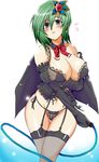  blush breasts cameltoe cleavage elbow_gloves final_fantasy final_fantasy_iv gloves green_hair hips labia large_breasts lingerie nipple_slip nipples panties rydia side-tie_panties solo thighhighs underwear whip yasakani_an 