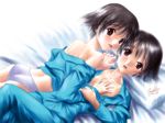  ass bed black_hair incest memories_off memories_off_2nd multiple_girls open_clothes open_shirt panties s_zenith_lee saliva saliva_trail shirt short_hair siblings sisters souma_megumi souma_nozomi underwear yuri 