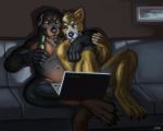  amber_eyes anthro arm_around_shoulders beer_bottle belly black_body black_claws black_fur black_nose black_pawpads bottle brown_eyes brown_pawpads canid canine canis claws computer convenient_censorship cuddling digitigrade domestic_dog duke_corgi duo ear_tuft eye_contact female fur furniture hand_on_shoulder head_tuft heineken herding_dog hi_res holding_bottle holding_object hug juiceps knees_pulled_up knees_up laptop looking_at_another looking_at_partner male male/male mammal mastiff molosser multicolored_body multicolored_fur musclegut muscular muscular_male navel night nude pastoral_dog pawpads picture_frame pixie pixie_(ruska) romantic_ambiance romantic_couple romantic_duo rottweiler shadow short_tail simple_background sofa spread_legs spreading tan_body tan_fur tuft two_tone_body two_tone_fur welsh_corgi white_body white_fur yellow_body yellow_fur 