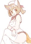  2016 5_fingers anthro big_breasts breasts brown_hair cleavage clothed clothing cute_fangs female fingers fur hair headgear headwear kemono looking_at_viewer mammal open_mouth open_smile orange_eyes silinder simple_background sitting smile solo tongue white_background 
