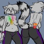  anthro big_breasts big_butt bracelet breasts butt clothed clothing female fur hair hi_res jewelry kaboozey legwear mammal necklace nipples open_mouth procyonid raccoon rebecca_(kaboozey) simple_background solo standing tights topless twerking 
