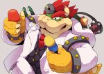  2020 anthro bowser bulge clothing cute_fangs doctor dr._bowser erection erection_under_clothing koopa male mario_bros necktie nintendo scalie shirosaru shirt simple_background slightly_chubby solo topwear video_games 