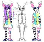  2020 animate_inanimate anthro blue_eyeshadow blue_sclera breasts button_(fastener) clothing dark_sclera endoskeleton esther_(greenlinzerd) eyeshadow featureless_breasts featureless_crotch featureless_feet female glowing glowing_eyes greenlinzerd hair hi_res lagomorph legwear living_plushie long_hair machine makeup mammal messy_hair model_sheet multicolored_body multiple_images nude patch_(fabric) pattern_clothing pattern_legwear plushie purple_hair robot simple_background socks solo solo_focus stitch_(disambiguation) striped_body striped_clothing striped_legwear striped_markings striped_socks stripes thigh_highs white_background white_body white_skin 