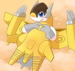  aircraft airplane ambiguous_gender armor avian bird blue_eyes blush clothing digimon digimon_(species) driosawm feral gloves handwear headgear hi_res living_aircraft living_machine living_vehicle looking_at_viewer machine open_mouth simple_background smile solo sparrowmon tongue vehicle wings yellow_body 