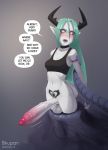  big_penis bikupan blush demon genitals gynomorph hi_res horn horned_humanoid huge_penis humanoid humanoid_genitalia humanoid_penis humanoid_pointy_ears intersex looking_at_viewer mammal not_furry open_mouth penis restrained solo speech_bubble text 