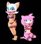  amy_rose anthro anthrofied ball_gag bdsm bikini blush bodily_fluids bound breasts chiropteran clothing duo eulipotyphlan female frogtied gag hedgehog hi_res kneeling legs_tied looking_at_viewer mammal negitives rope rope_bondage rouge_the_bat side-tie_bikini sonic_the_hedgehog_(series) sweat swimwear wide_hips 