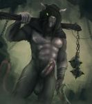  abs anthro balls buckteeth chain flail fur genitals hi_res hood humanoid_genitalia humanoid_penis izrez long_tail male mammal melee_weapon murid murine nude penis rat rodent skaven slime solo sword teeth warhammer_(franchise) warhammer_fantasy weapon 