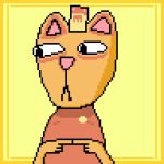  1:1 anthro burgerpants clothing digital_media_(artwork) eyebags felid feline hat headgear headwear hi_res male mammal pixel_(artwork) pointyhorns simple_background solo undertale video_games work_uniform 