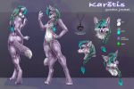  2020 4_toes 5_fingers ambiguous_gender anthro canid canine canis digital_media_(artwork) digitigrade fingers fur green_eyes green_hair hair jackal mammal model_sheet open_mouth purple_body purple_fur purple_nose sabretoothed_ermine smile solo teeth toes tongue 