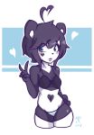  &lt;3 &lt;3_marking 2018 anthro black_hair blue_eyes blush bra breasts clothing female gesture giant_panda hair ken_ashcorp mammal mirrorreach navel panties solo underwear ursid v_sign 