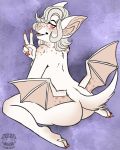  anthro arwen. butt butt_wings chiropteran female hi_res hindpaw mammal paws peace_sign_(disambiguation) pinup pose solo wings 