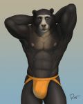  2020 anthro better_version_at_source black_body black_fur bulge clothing fur hi_res jockstrap male mammal muscular nipples rov simple_background solo spectacled_bear tremarctine underwear ursid 