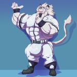  anthro big_bulge big_muscles bobert bottomwear bulge clothing felid footwear fur hi_res holding_object huge_bulge huge_muscles lion looking_at_viewer male mammal microphone muscular open_mouth pantherine pants shirt shoes smile solo topwear white_body white_fur 