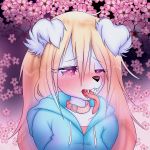  &lt;3 &lt;3_eyes 2020 ahegao anthro blonde_hair blush bodily_fluids breath canid canine canis clothed clothing collar digital_media_(artwork) domestic_dog drooling fangs female glowing glowing_eyes hair headshot hoodie looking_pleasured mammal napdust panting saliva solo sweat tongue tongue_out topwear 