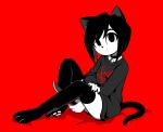  2019 5_fingers animal_humanoid bell black_hair clothing collar digital_media_(artwork) felid felid_humanoid feline feline_humanoid female fingers gaturo hair hi_res humanoid knife legwear looking_at_viewer mammal mammal_humanoid marie_(gaturo) pentagram simple_background smile solo sweater thigh_highs topwear 