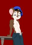  an_american_tail anthro black_eyes bottomwear clothing don_bluth fievel_mousekewitz grummancat hat headgear headwear jeans looking_at_viewer male mammal mouse murid murine pants rodent solo unbuttoned_pants 