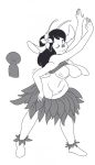  4_arms 5_fingers accessory alien alternate_species ambiguous_gender anon antennae_(anatomy) anthro blush breasts clothing dancing disney duo experiment_(lilo_and_stitch) female fingers flower flower_in_hair genitals grass_skirt greyscale hair hair_accessory hi_res hula lilo_and_stitch long_hair looking_back medium_breasts monochrome multi_arm multi_limb nani_pelekai nipples notched_ear nyfian one_eye_closed plant pussy signature simple_background solo_focus tube_top undressing white_background wink 