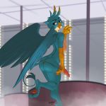  anthro avian big_butt butt clothed clothing gallus_(mlp) genitals girly gryphon kevinsano looking_back male my_little_pony mythological_avian mythology penis solo thong topless underwear 