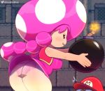  bent_over big_butt blush bomb breasts butt clothed clothing dress duo explosives female female_focus hair hi_res humanoid male mammal mario mario_bros nintendo not_furry open_mouth panties pink_clothing pink_hair pink_panties pink_underwear smile solo_focus somescrub standing thick_thighs toad_(mario) toadette tongue underwear upskirt video_games wide_hips 