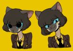  anthro blue_sclera clothing dilated_pupils domestic_cat felid feline felis female hair hi_res looking_at_viewer mammal multiple_poses necktie pose short_hair shurueder siamese smile smirk solo uniform whiskers 