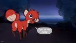  2020 butt canid canine female feral fox fur hi_res jungledyret_hugo kettukarkki looking_at_viewer mammal night red_body red_fur rita_(jungledyret) solo speech_bubble 