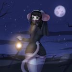  2020 anthro backround black_hair clothed clothing costume digital_media_(artwork) ears_back ears_down face_mask female fur genitals green_eyes hair halloween holidays kitty-face long_tail looking_at_viewer mammal mask mouse murid murine nun open_mouth pivoted_ears pose pussy rodent solo solo_focus surprise white_body white_fur 