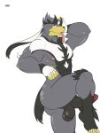  absurd_res anthro balls butt erection genitals hi_res humanoid_genitalia humanoid_penis legendary_pok&eacute;mon looking_at_viewer male muscular muscular_male nintendo penis pok&eacute;mon pok&eacute;mon_(species) solo tongue tongue_out urshifu video_games zourik 