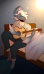  absol anthro bed bedroom bottomwear closed_smile clothing covering fur furniture guitar hi_res horn light male mince--meat musical_instrument nintendo pants paws plucked_string_instrument pok&eacute;mon pok&eacute;mon_(species) shirt solo sparkles string_instrument sunlight topwear video_games 