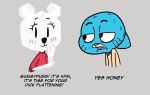  2020 blush cartoon_network clothing dick_flattening domestic_cat duo english_text felid feline felis female grey_background gumball_watterson hitsuji male mammal meme paper simple_background sweater teri_(tawog) text the_amazing_world_of_gumball topwear ursid 