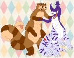  canid canine dancing digimon digimon_(species) duo hybrid impmon male mammal multi_head neckerchief nude pouch_(anatomy) raccoon_dog rakete tail_maw tail_mouth tanuki taur thick_tail tongue tongue_out ursid 