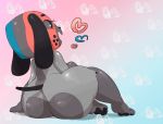  &lt;3 2020 4_toes ambiguous_gender animate_inanimate anthro big_butt black_nose black_sclera bunihud butt canid eyelashes feet floppy_ears freckles glistening glistening_body grey_eyes hi_res huge_butt looking_back mammal nintendo nintendo_switch nude open_mouth pawpads rear_view screw short_stack short_tail sitting smile solo switch_dog thick_thighs toes video_games wide_hips 