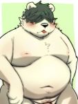  2020 anthro barely_visible_genitalia barely_visible_penis belly blush genitals kemono male mammal menmen_kesinn moobs navel nipples overweight overweight_male penis simple_background solo tongue tongue_out ursid 