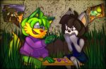  2017 alex_nerpy_fox anthro bulbasaur caps collectollider duo female fight male male/female melanie_the_bobcat_(character) mightyena nintendo pok&eacute;mon pok&eacute;mon_(species) video_games 